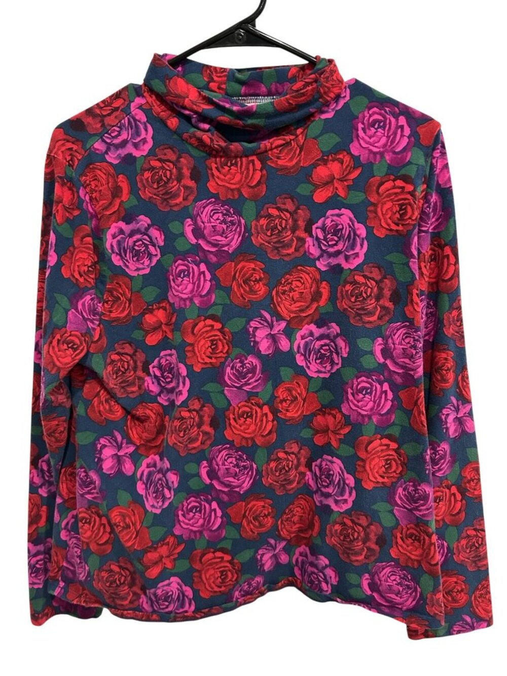 Talbots XL Imperial Petals Pink Red Rose Floral Classic Turtleneck Top Cozy